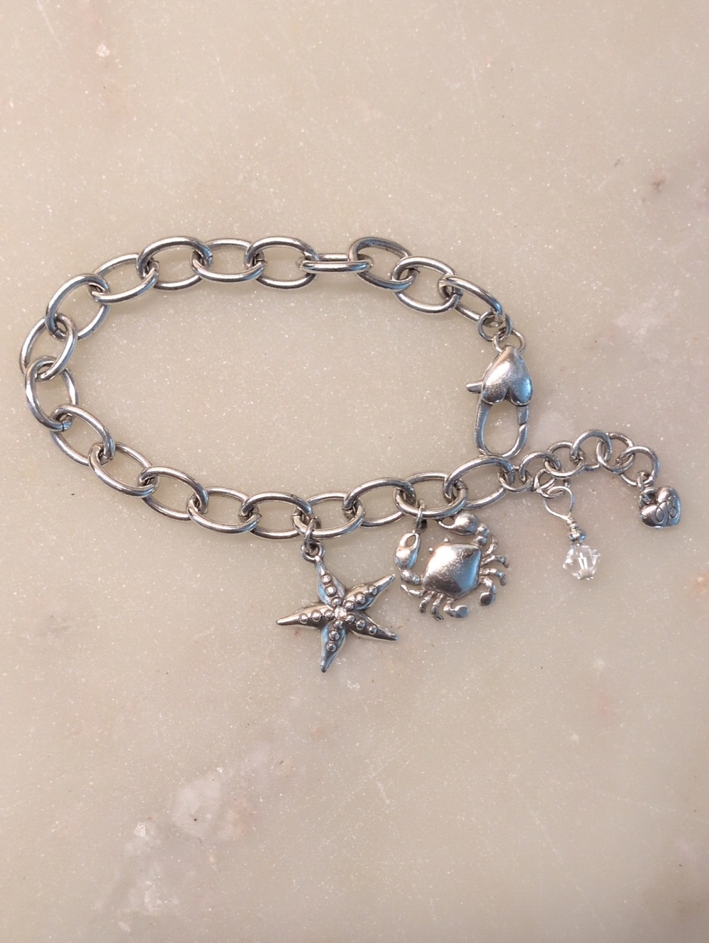 Brighton Silver Small Oval Link Nautical Bracelet With Starfish & Crab Charms